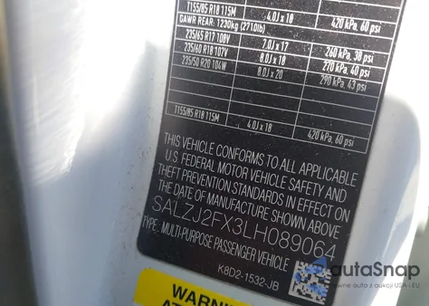 2020 Land Rover Range Rover Evoque S z USA, uszkodzony, nr VIN SALZJ2FX3LH089064